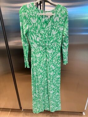 Lilly Pulitzer Green and White Floral V-Neck  Dress